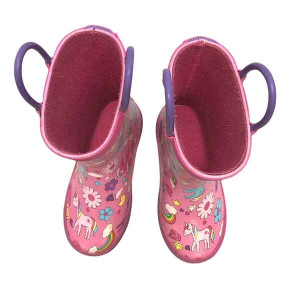 Lily and Dan Rain Boots Snow Unicorn Pink Rubber Pull Handles Little Girls 5 6 - Picture 3 of 9